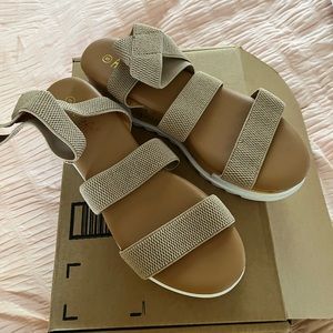 NIB tan wedge sandals - size 9